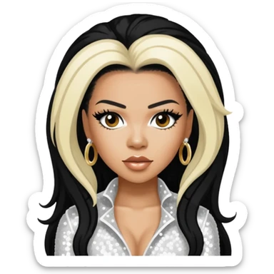 Keyshia Cole with long black hair, white sequin outfit sticker