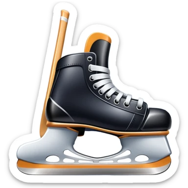 Please, make An icon featuring close-up shots of key hockey equipment: a hockey stick, puck, and skates. The background shows a packed stadium with cheering fans, bright arena lights, and an icy rink. Transparent background highlights the essentials of the game and the thrill of the sport. sticker