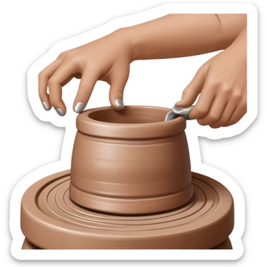 thumb pressing side of clay down onto a silver pottery wheel, thumb at the bottom of the clay, pottery gesture sticker
