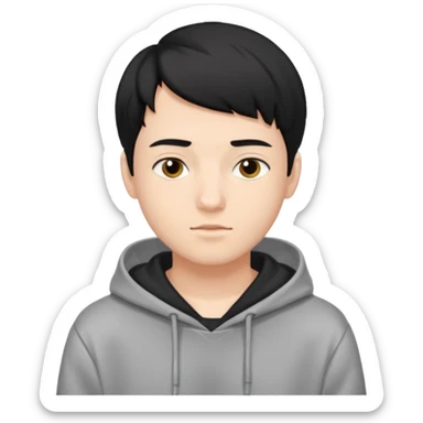 Young man of 21 year old. Short black hair with a hoodie sticker