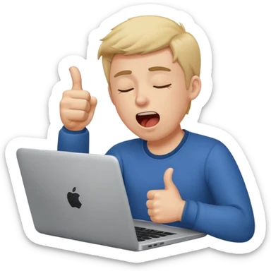 Create a 5 Emojis of my day and write a sentence about it... I am A Man...and i am techie and being tired and sleepy with a Laptop in front... sticker