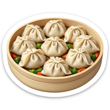 Cinematic Realistic Jiaozi Dish Emoji, depicted as delicate, handcrafted dumplings filled with savory meat and vegetables, rendered with detailed textures and warm, inviting lighting. sticker