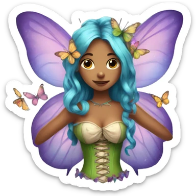 A fairy wearing corset and butterflies around her sticker