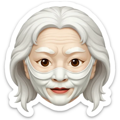 japanese culture white mask old woman with white hair and wrinkles sticker