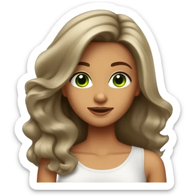 Tanned brunette girl with blowout hair and green eyes sticker
