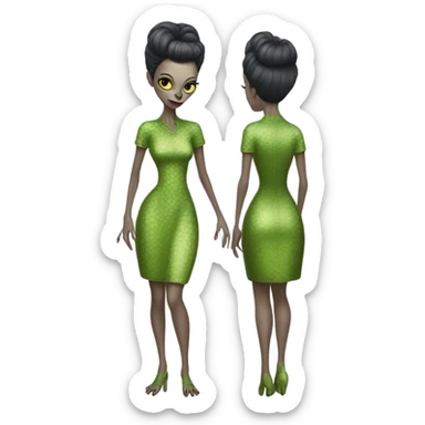 a Reptilian alien woman full body, in rockabilly dress sticker