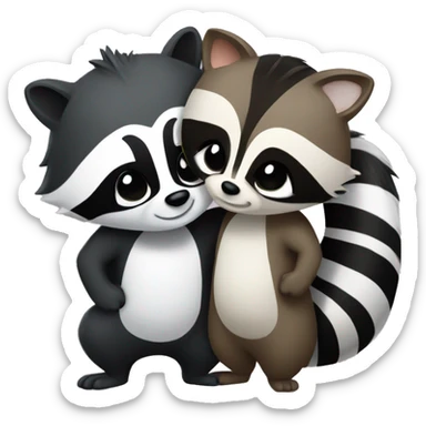 A raccoon and a skunk hugging sticker