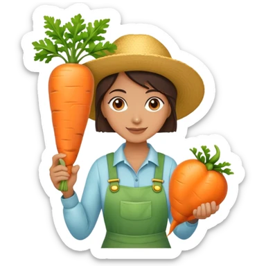 Female gardener with trophy and giant carrot sticker
