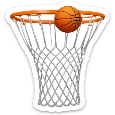 Basketball just entering the top of white net, beginning of swish, iOS emoji style sticker