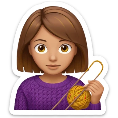  Woman with brown bobbed  hair and highlights light brown eyes no glasses tangked yarn  Knitting emoji sticker