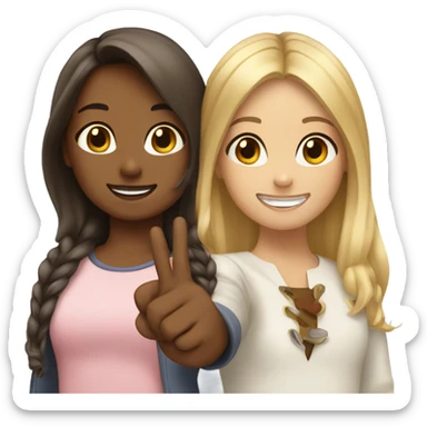 A girl with blond hair and a girl with brown hair doing the peace sign together  sticker