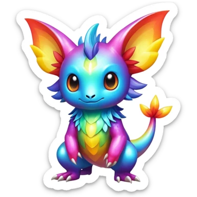 Exotic shiny rare multi-colored epic cute Fakémon-creature, full body, with random markings sticker