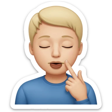 una cara con los ojos cerrados y con un dedo en la boca sticker