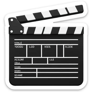Ultra minimal black and white film clapperboard with simple stripes, clean iOS emoji style, reduced to basic geometric shapes sticker