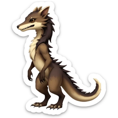 Brown and beige badass elegant wild beautiful natural cute badass epic exotic anthro modern furry 2-legged sergal-vernid-creature, full body, dark-brown-black-gradient pretty hair, aesthetic, art by LiLaiRa, art by art by Falvie sticker