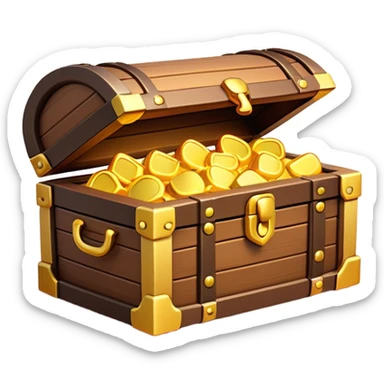 Clash of Clans aesthetic: Cinematic Playful Pixel 3D Treasure Chest Emoji, rendered in a 3D vector-style similar to standard emojis with minimal shading and bold, simplified shapes. A compact, distinct form with signature details, softly glowing with a pixelated adventure charm. Simplified yet unmistakably iconic, highly detailed and consistent, glowing with a soft radiance and high shine. Stylized with a touch of classic pixel-art charm and a soft glowing outline, capturing the essence of a beloved gaming relic with a friendly, playful manner! sticker