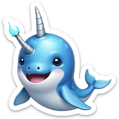 Cinematic Comical Cute Narwhal Portrait Emoji, Head tilted dramatically with an exaggeratedly amused expression, featuring a uniquely curved tusk, a sleek body with wide, comically expressive eyes brimming with playful disbelief, Simplified yet hilariously expressive features, highly detailed, glowing with a slightly sassy oceanic glow, high shine, dramatic yet playful, stylized with an air of cheeky marine mischief, soft glowing outline, capturing the essence of a meme-worthy cute narwhal that looks ready to side-eye its way into viral fame! sticker