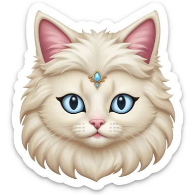 Neva masquerade cat, very fluffy, with pale blue eyes and rose nose sticker
