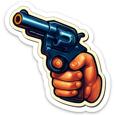 male hand with a revolver, retro stickers style, sharp black outlines, clear shadows and highlights, no gradients sticker