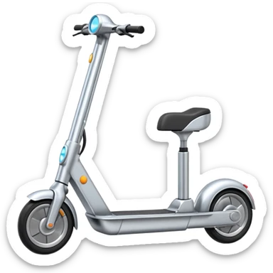 A futuristic electric scooter emoji made of silver chrome, sleek minimal frame, smooth metallic surface, subtle reflections, modern urban design, iOS emoji style, centered, clean white background sticker
