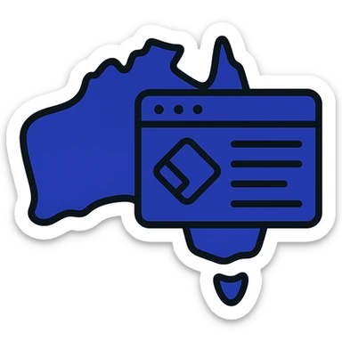 Update the map of Australia with digital web page overlay icon to use #403DAD as the main and dominant color throughout, keeping the modern and techy look, no text sticker