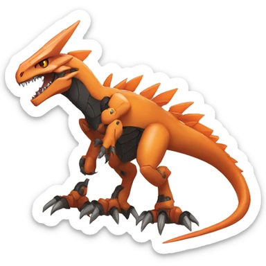  Cool Edgy Orange Digimon-Fakemon-Guilmon-Velociraptor-Dragon-Mecha full body sticker