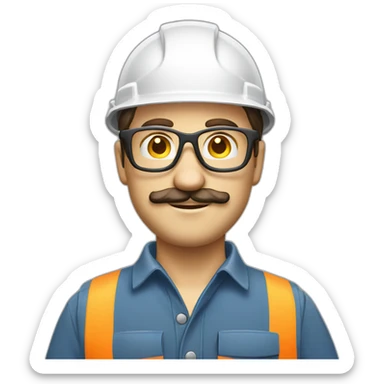 Construction engineer with safety glasses Caucasian with moustache sticker