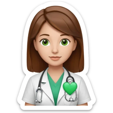 Brown hair Nurse with green heart surround her  sticker