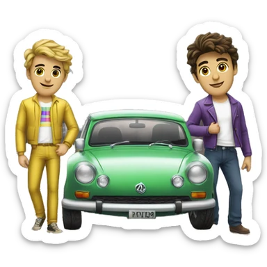 gay guys, one Brazilian and the other French, with MG4 car sticker