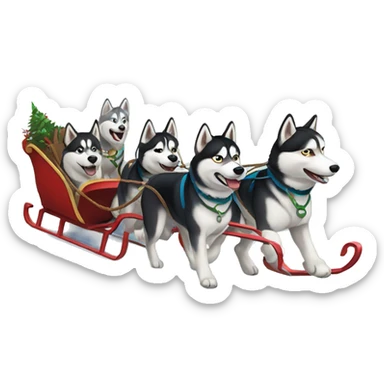 Huskies pulling a sleigh sticker