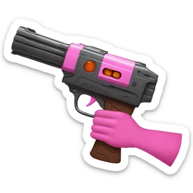 brown hand with pink nails holding large scary dark nerf gun sticker