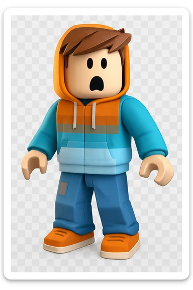 Edit the character in the original Roblox style with a surprised expression, keeping the original Roblox style and background. sticker