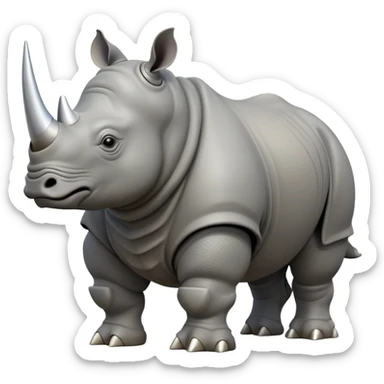 cinematic-rhino-full-body-standing-emoji,-massive-armored-body-poised-powerfully,-thick-horn-curving-slightly-forward,-head-tilted-dramatically,-rough-grey-hide-covered-in-dust,-simplified-focused-features sticker