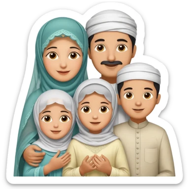 Lebaran. Keluarga terdiri dari Ayah dan ibu, 3 orang anak yang terdiri dari dua anak laki-laki dan seorang anak perempuan yang merupakan anak terkecil. Ibunya menggunakan cadar. sticker