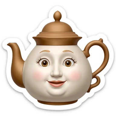 A character from the fairy tale Beauty and the Beast: Mrs. Potts, the middle-aged lady (around 40 years old) who was turned into a teapot. She retains the teapot's original form, with an anthropomorphic face on the teapot. sticker