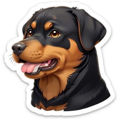 Cinematic Cute Yawning Rottweiler Portrait Emoji, Head tilted slightly with a dramatic, wide-open yawn, showcasing a sleek black coat with prominent tan markings, floppy ears slightly drooping, round brown eyes barely open in drowsy contentment, Simplified yet irresistibly adorable features, highly detailed, glowing with a soft, cozy glow, high shine, relaxed yet expressive, stylized with a touch of whimsy, bright and endearing, soft glowing outline, capturing the essence of a sleepy yet affectionate guardian, so drowsy it feels like it could stretch out of the screen and curl up for a nap! sticker
