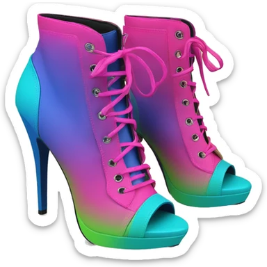 Realistic isolated top front view pair of lime green,hot pink,blue and green ombre high heel ankle bootie boots.  sticker