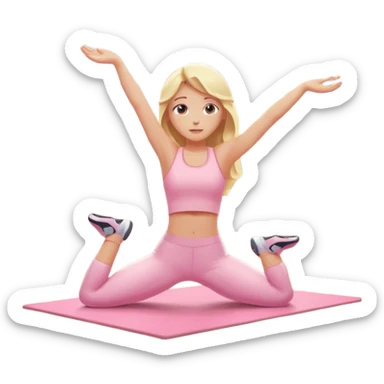 Cinematic Realistic angelic blonde girl stretching in light pink gym sticker