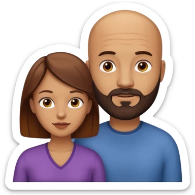 Couple. A bald man with dark brown beard and a girl with light skin dark yellowish brown auburn hair. sticker