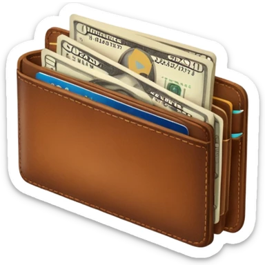 portefeuille marron avec pleins de billet et carte bancaire sticker