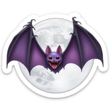 purple dripping vampire bat wings flying  in front of large realistic white and grey full moon sticker