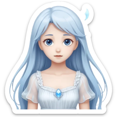 Beautiful ethereal pastel Gorgeous spectral dark greyish-blue whitish gloomy spectral Anime Poltergeist Lady  with a beautiful white dress sticker