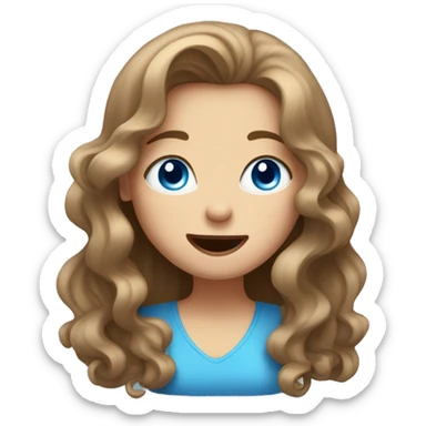 Girl with wavy light brown hair and blue eyes sticking out her tongue in a fun way sticker