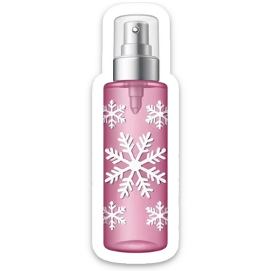 cynderical shaped pink body mist bottle with white snowflakes sticker