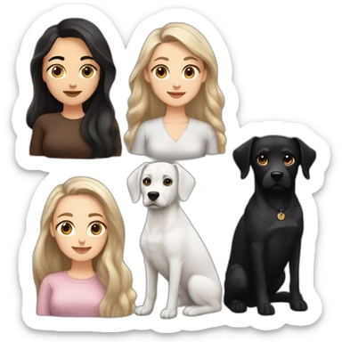 White women with long dark brown hair and long eyelashes dark brown eyes and thick dark brown eyebrows with the black dog with a white stripe on the neck and ears raised up sticker