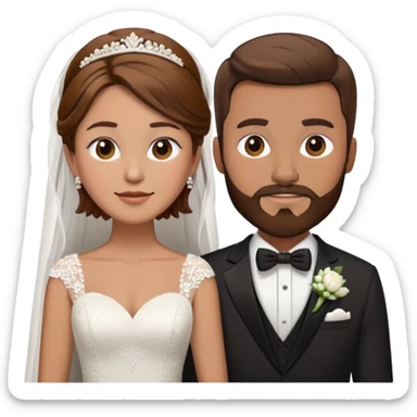 Groom with brown hair and beard and bride with short brown hair  sticker