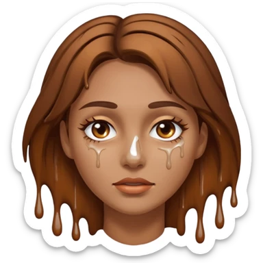 Brown Hair Woman , white paint , drip, face, hot sticker