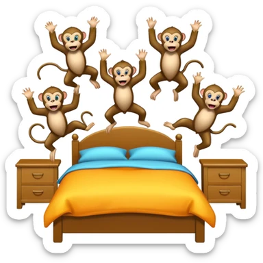 Cinco monitos salta en la cama uno se cayó se golpeó la cabeza mamá llamo al doctor ye le doctor dijo no más monos saita em la cama sticker