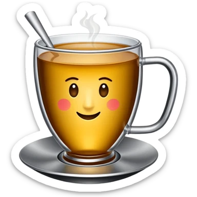 İnce belli kum saati şeklinde bir bardakta tavşan kanı renginde çay içinde de demir bir çay kaşığı  sticker