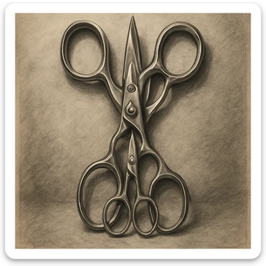 a pair of scissors inside another pair of scissors, creative composition, artistic, detailed sticker